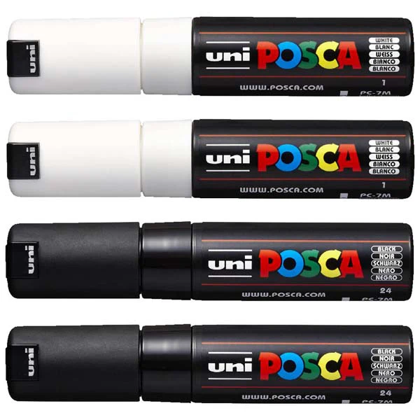 Posca PC8K Paint Markers, Black & White, 4Pk - Image 2