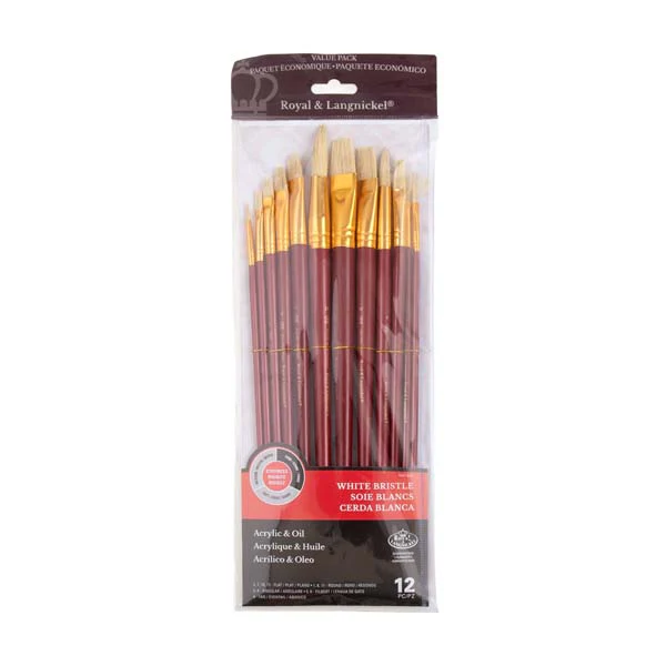 Royal & Langnickel 12PC firm white bristle brush value pack 65