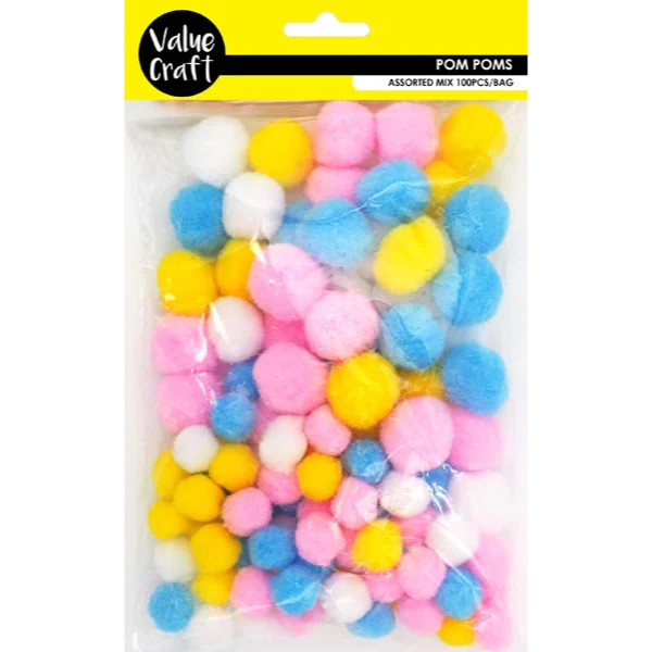 Small Pom Poms, Assorted Pastels, 100pk
