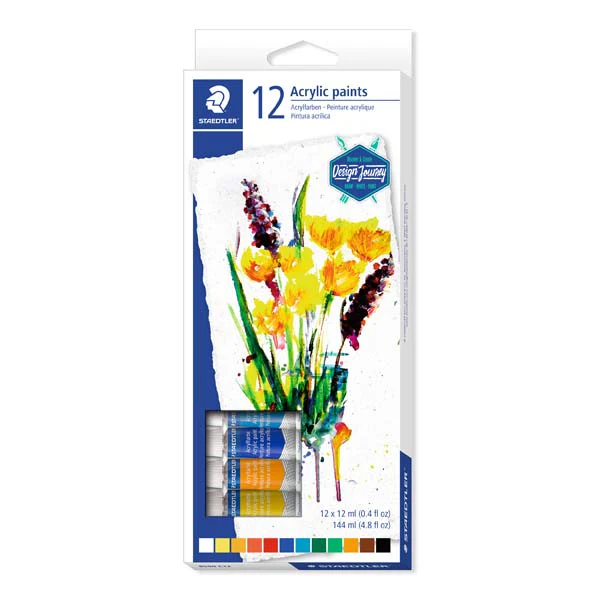 Staedtler Design Journey Acrylic Paints, Assorted Colours, 12ml x 12Pk