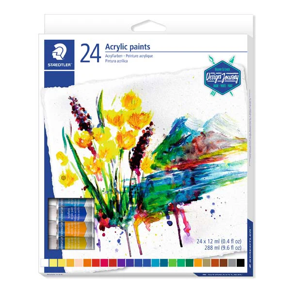 Staedtler Design Journey Acrylic Paints, Assorted Colours, 12ml x 24Pk