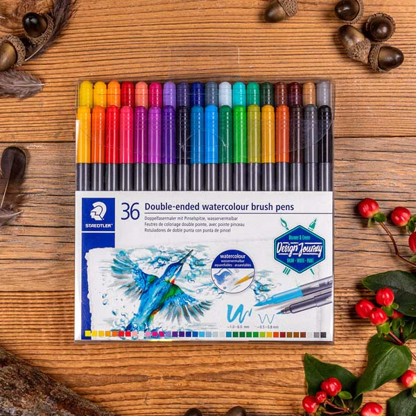 Staedtler Design Journey Double-ended Watercolour Brush Pens, Assorted Colours, 36Pk