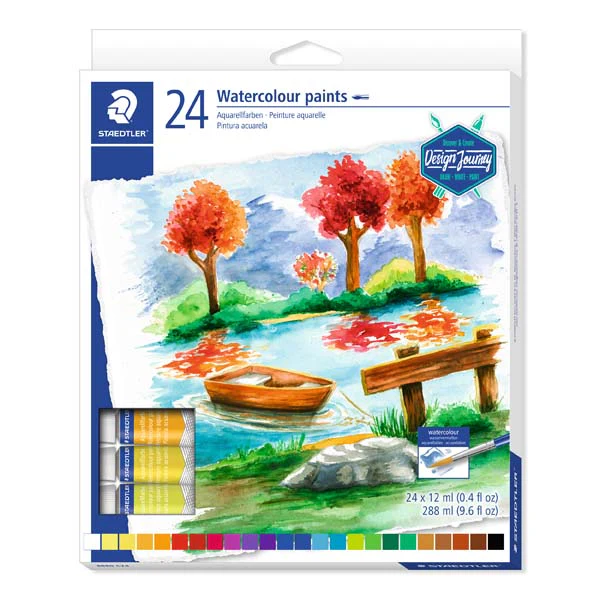 Staedtler Design Journey Watercolour Paints, Assorted Colours, 12ml x 24Pk