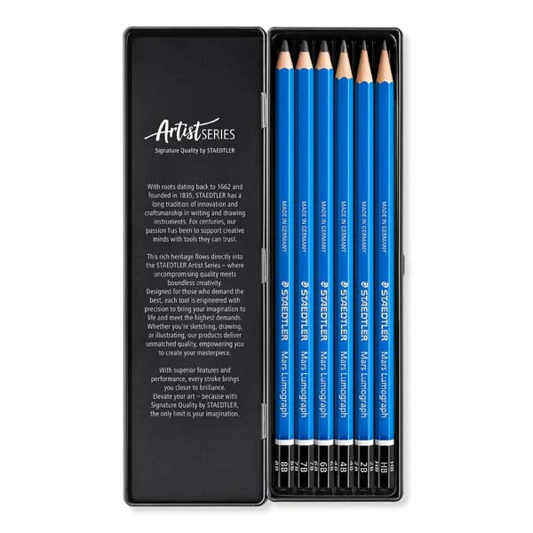 Staedtler Mars Lumograph Graphite Pencil Tin, 6Pk