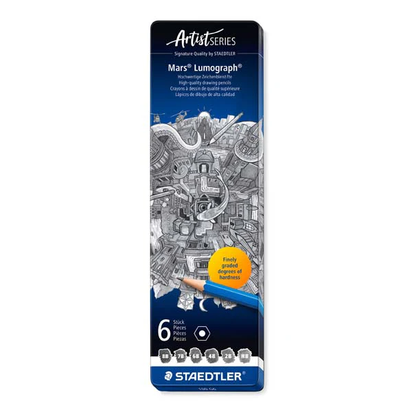 Staedtler Mars Lumograph Graphite Pencil Tin, 6Pk - Image 2