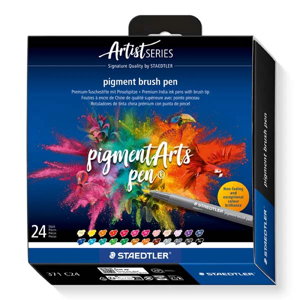 Staedtler Pigment Arts Brush Pens, Assorted Colours, 24Pk