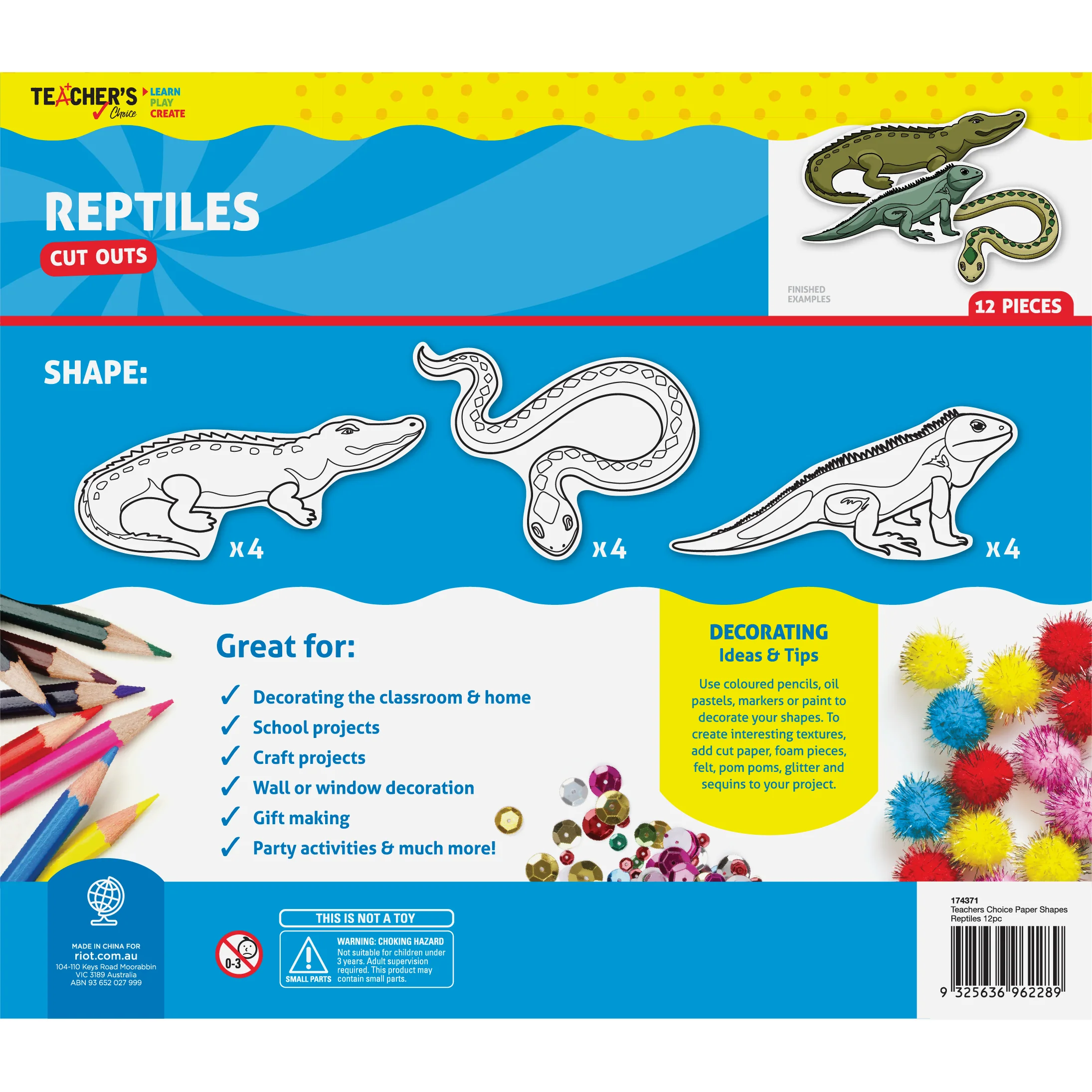 Teacher's Choice Paper Shapes Reptiles (12 Piece) - Image 5