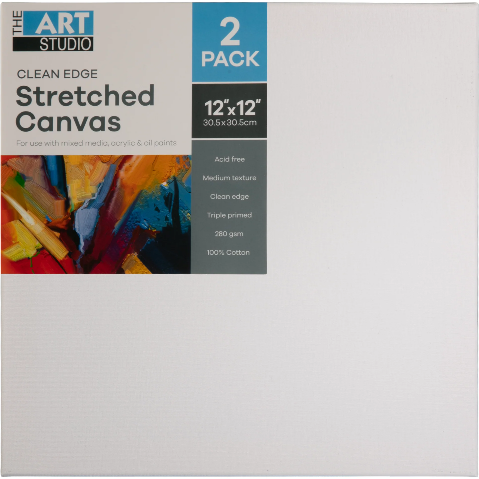 The Art Studio Thin Bar Canvas 12"x12" (30x30cm) Pack of 2 - Image 4