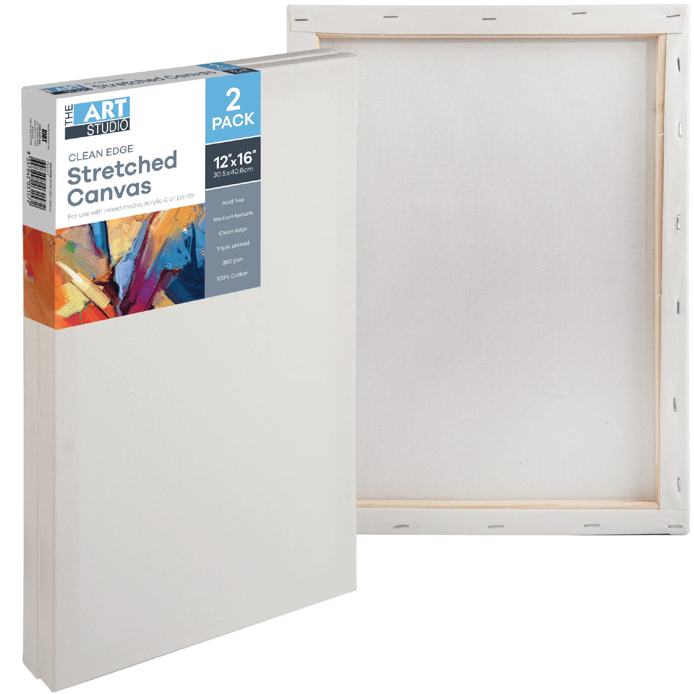 The Art Studio Thin Bar Canvas 12"x16" (30x40cm) Pack of 2