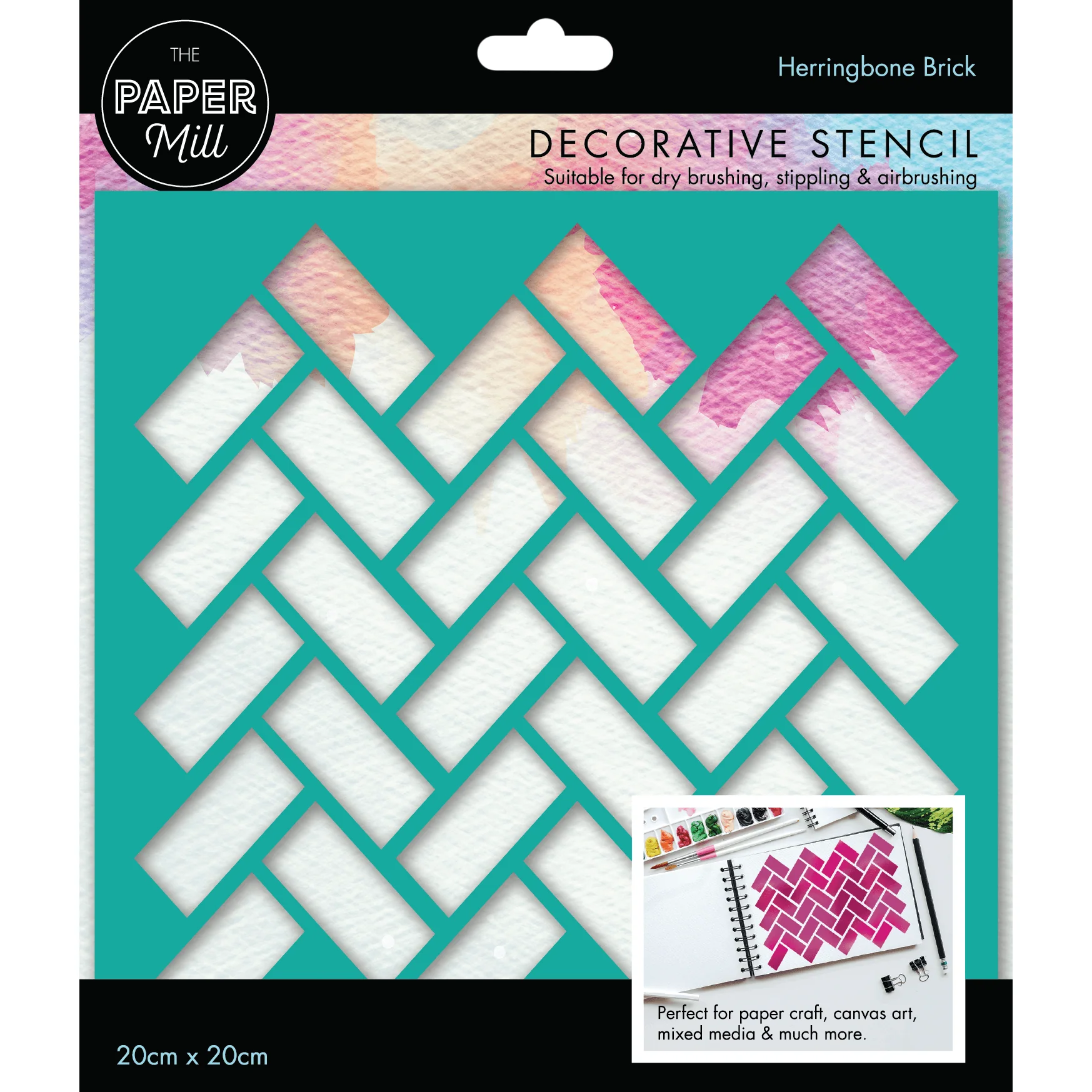 The Paper Mill Decorative Stencil-Herringbone Brick 20x20cm