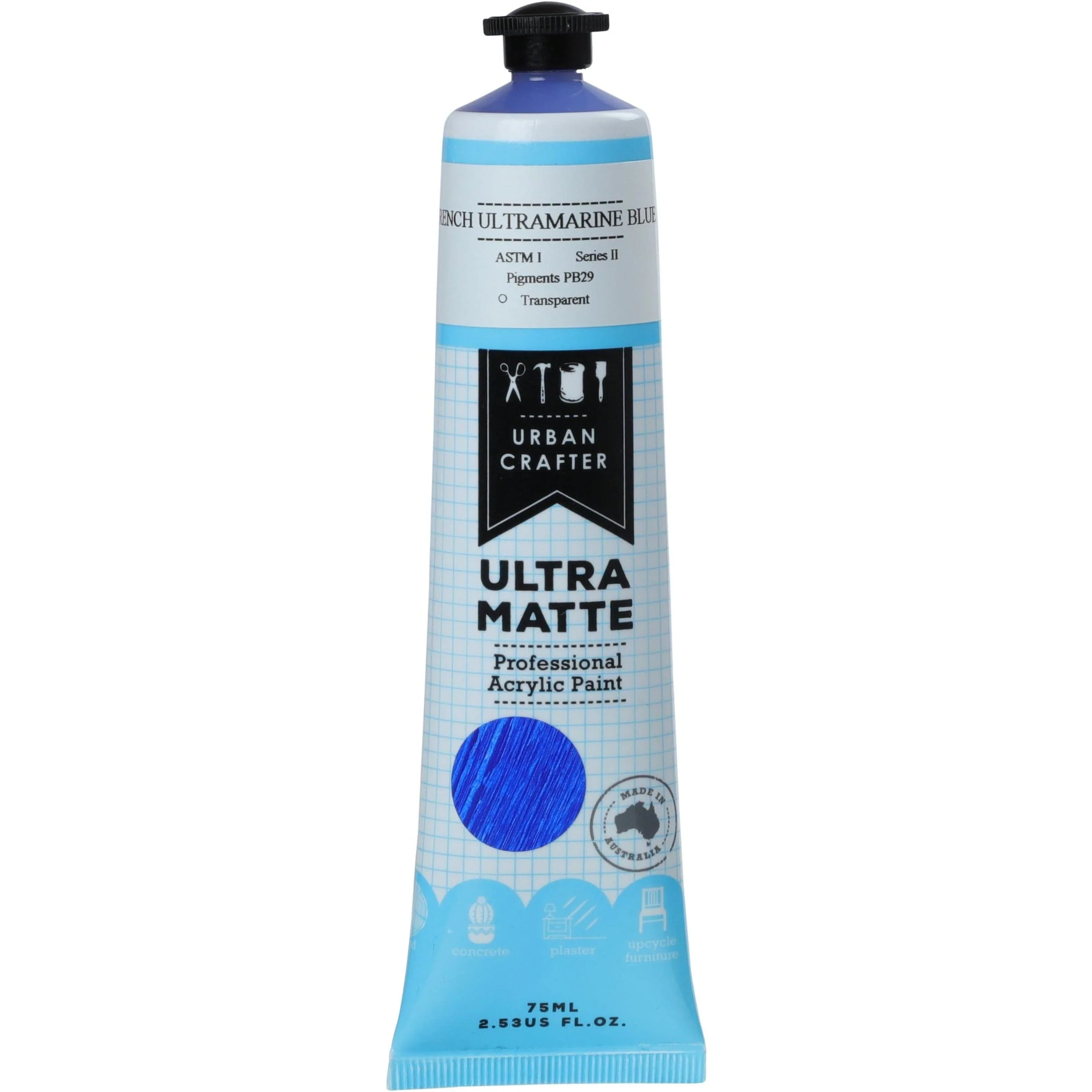 Urban Crafter Ultra Matte Acrylic Paint Transparent S2 ASTM1 French Ultra Blue 75ml
