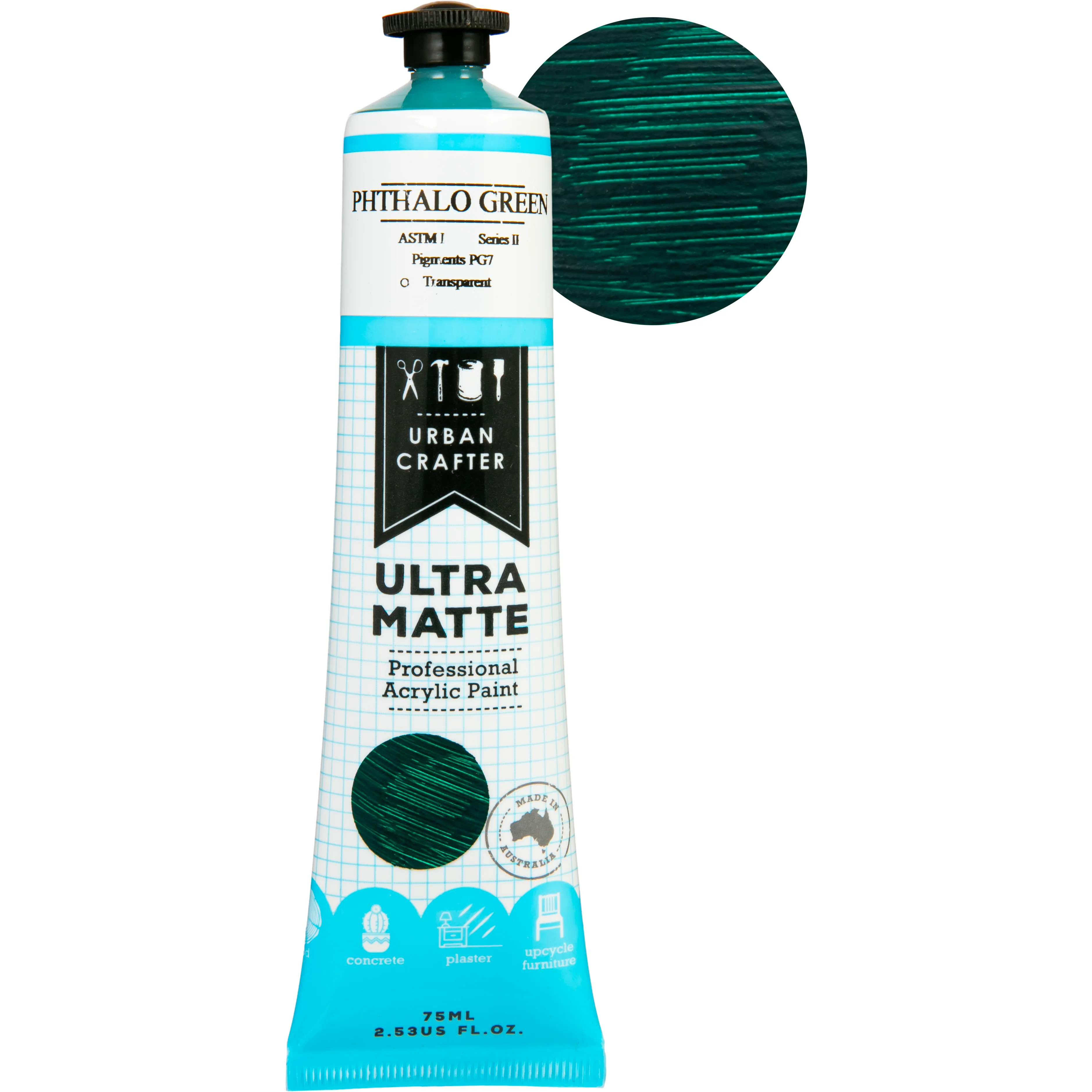 Urban Crafter Ultra Matte Acrylic Paint Phthalo Green Transparent S2 ASTM1 75ml