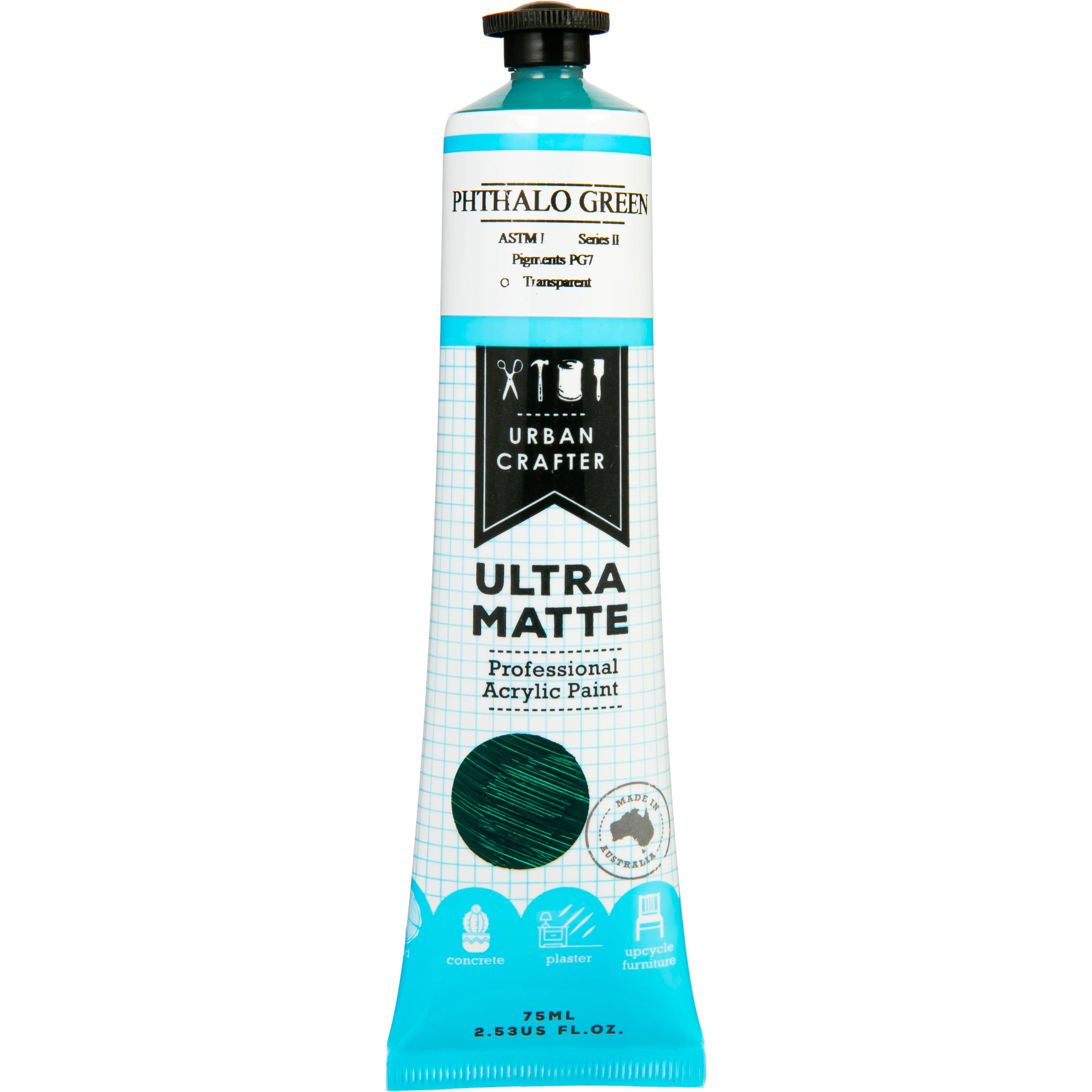 Urban Crafter Ultra Matte Acrylic Paint Phthalo Green Transparent S2 ASTM1 75ml - Image 4