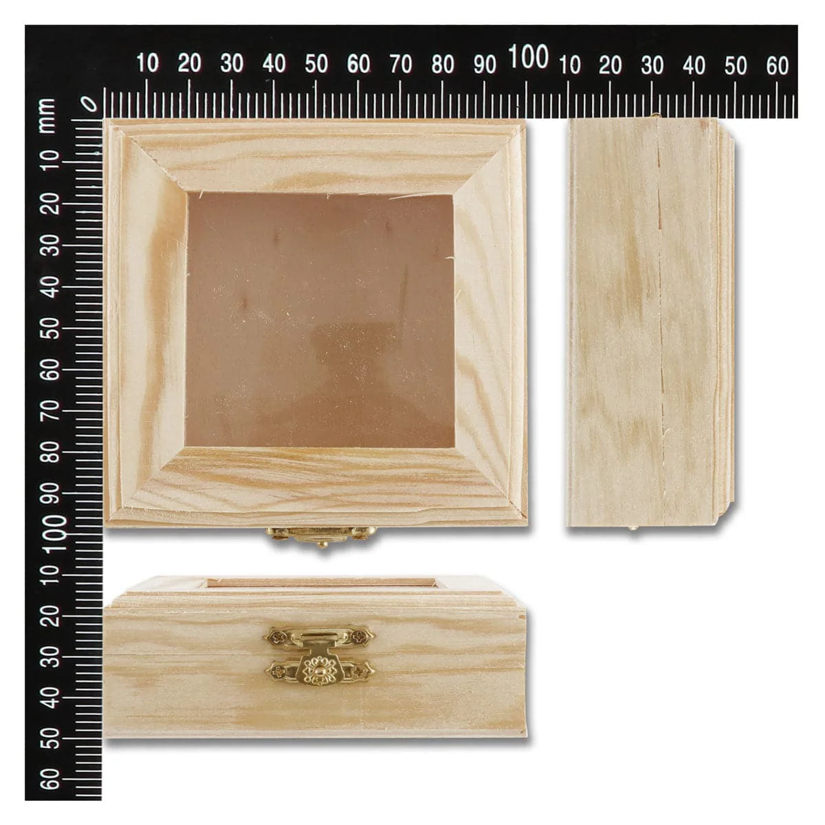 Urban Crafter Square Pine Box with Window Top 10 x 10 x 4cm - Image 3