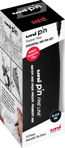UNI PIN Fineliner with BONUS Pencil Case, Assorted Colours, Pk15 - Image 2