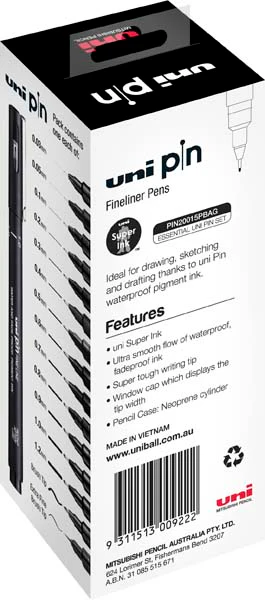 UNI PIN Fineliner with BONUS Pencil Case, Assorted Colours, Pk15 - Image 3