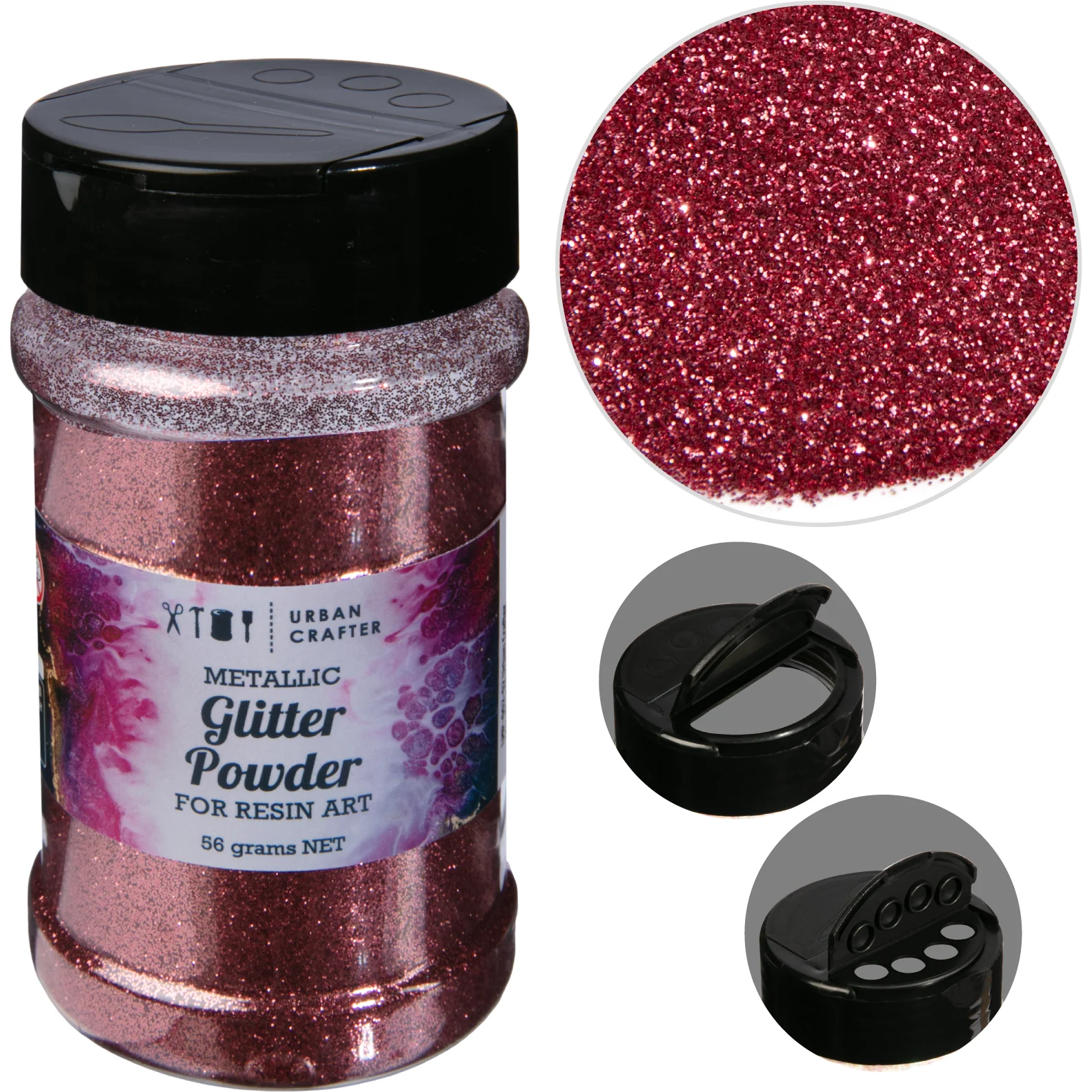Urban Crafter Metallic Glitter Powder-Rose Red 56g
