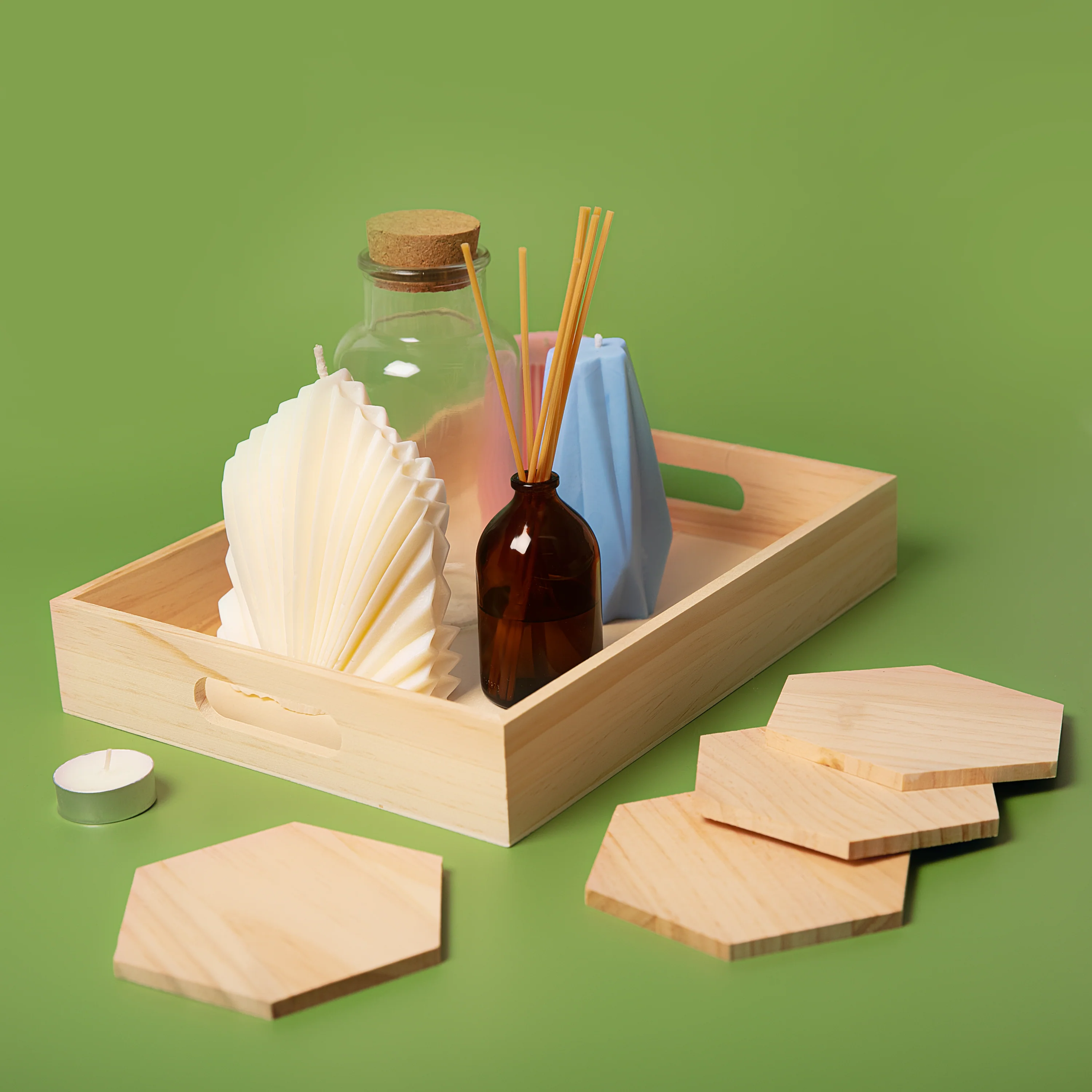 Urban Crafter Pine Rectangular Tray and Hexaganol Coaster Set (5 Pieces) - Image 2