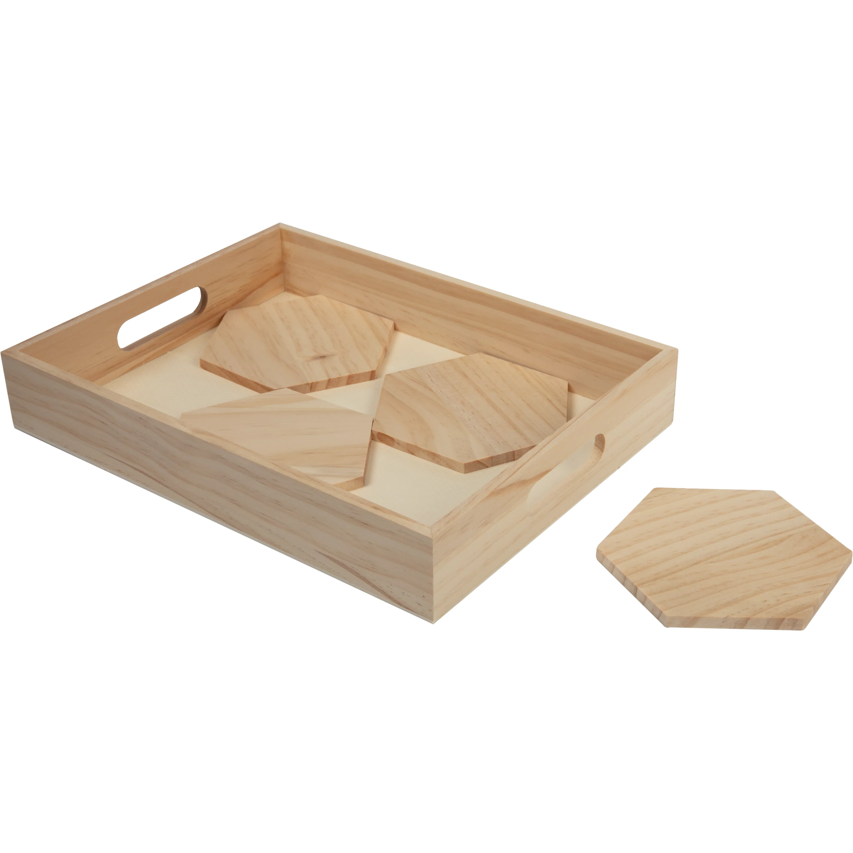 Urban Crafter Pine Rectangular Tray and Hexaganol Coaster Set (5 Pieces) - Image 3