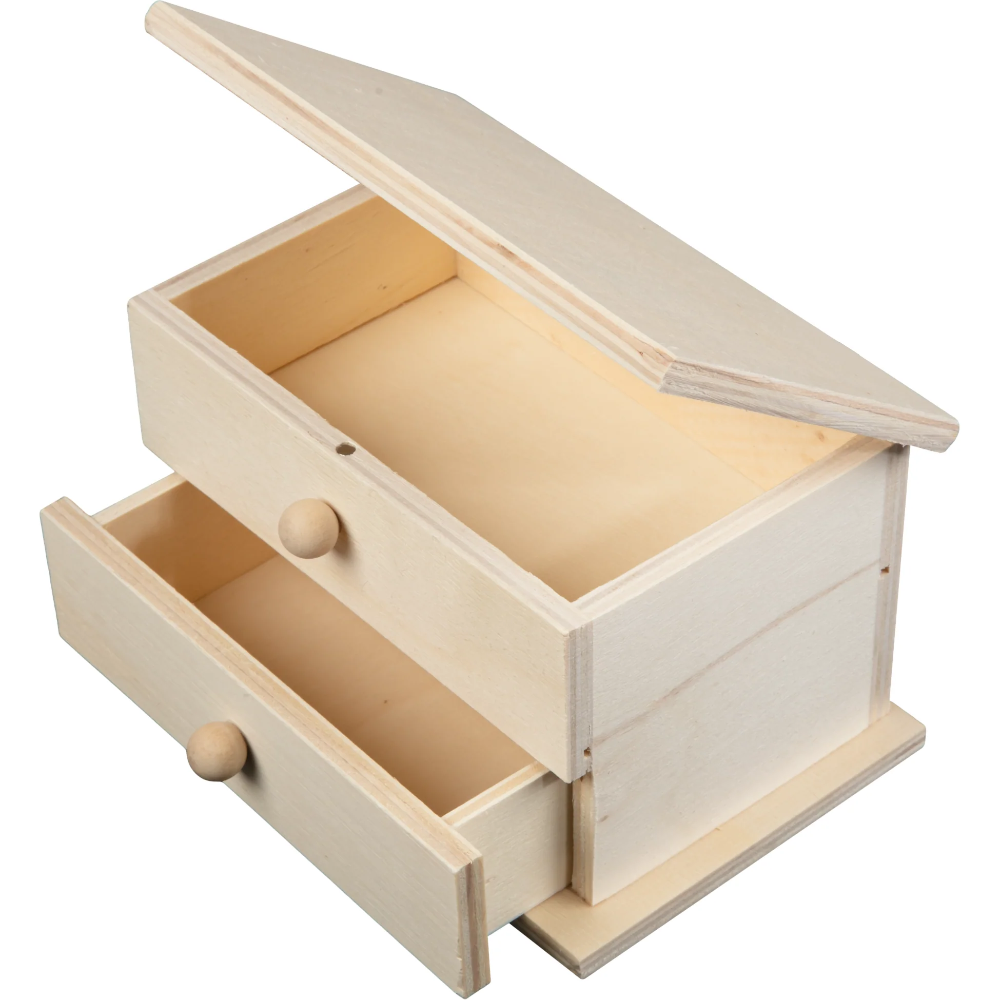 Urban Crafter Plywood Jewellery Box with Flip Open Lid and Single Drawer 15 x 9.5 x 10cm - Image 2