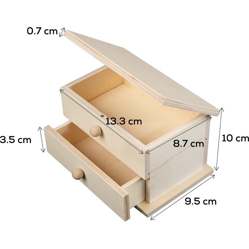 Urban Crafter Plywood Jewellery Box with Flip Open Lid and Single Drawer 15 x 9.5 x 10cm - Image 5