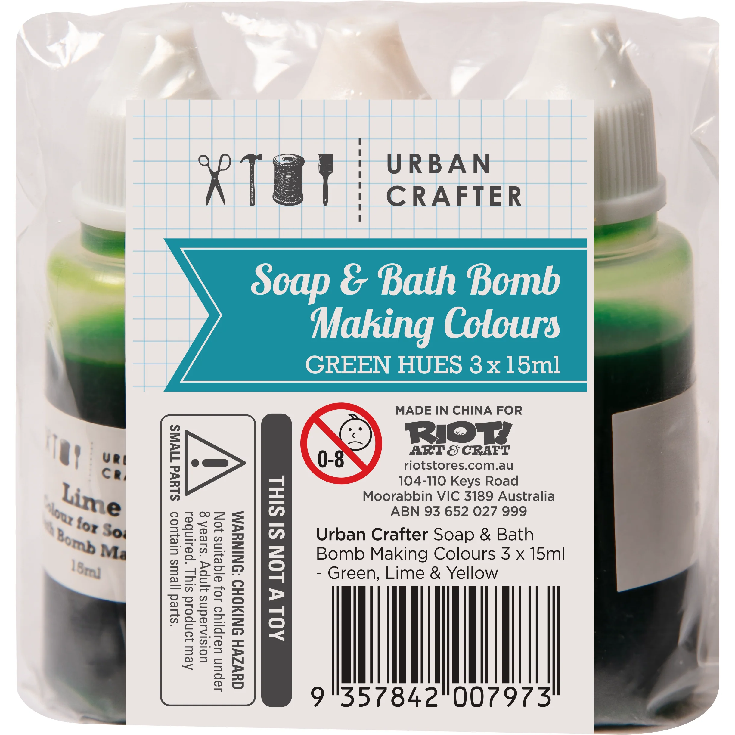 Urban Crafter Soap and Bath Bomb Making Colourant 3 colours x 15ml Green Hues - Image 2