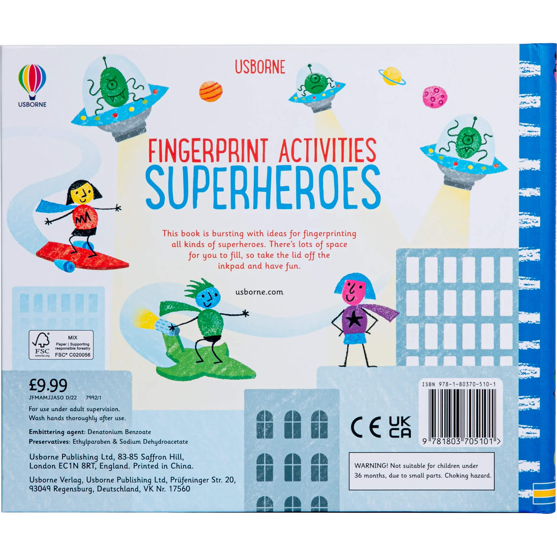 Usborne Fingerprinting Activity Book with Colourful Ink Pads – Superheroes - Image 2