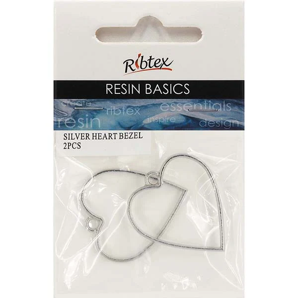UV Resin Bezel heart silver 2pc