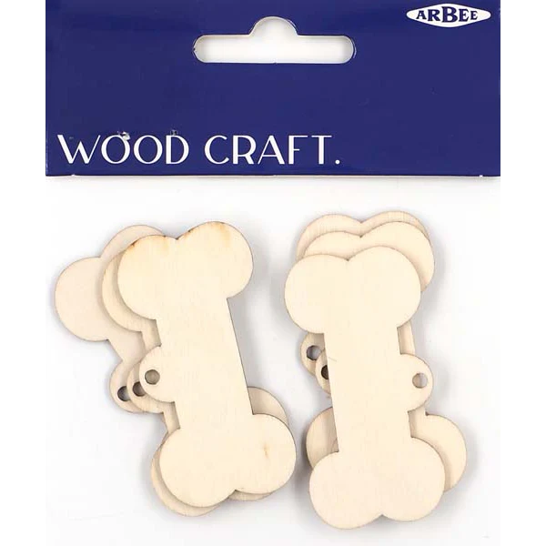 Wooden Bone-Shaped Tags, 6pcs