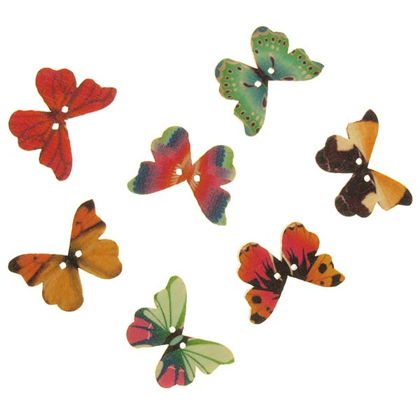 Wooden Buttons, Butterfly Assortment, Assorted Colours, 20pk - Image 2