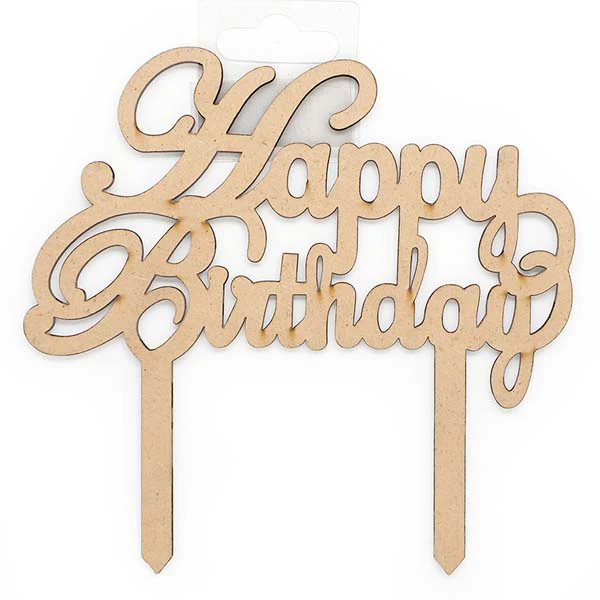 Wooden Cake Topper, Happy Birthday, 1pk