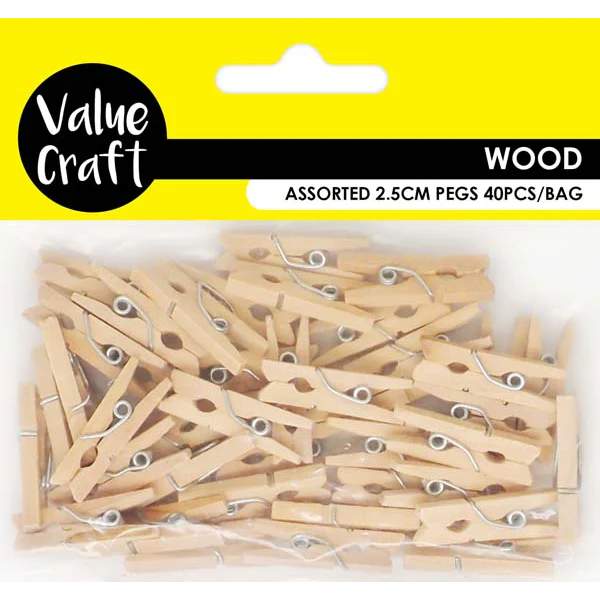 Wooden Pegs, Natural, 2.5cm, 40pk