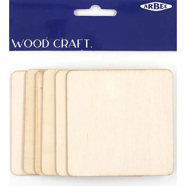 Wooden Square Coasters, 25mm, 6pcs